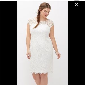 Adrianna Papell White Illusion Lace Dress